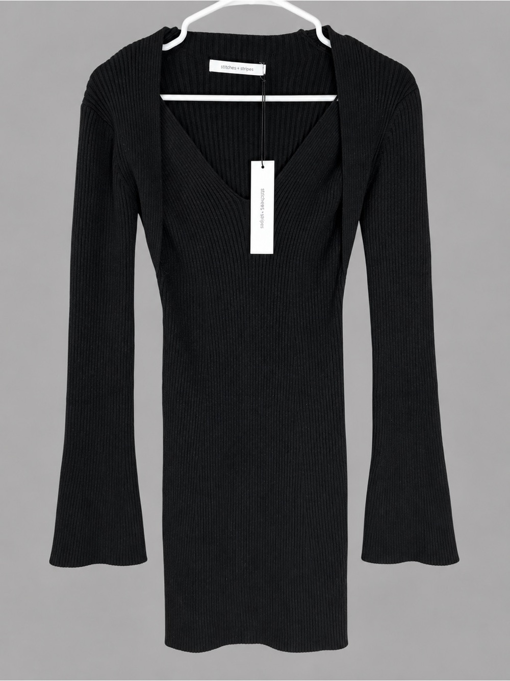 Stitches & Stripes Black Knit Ribbed Mini Sweater Dress